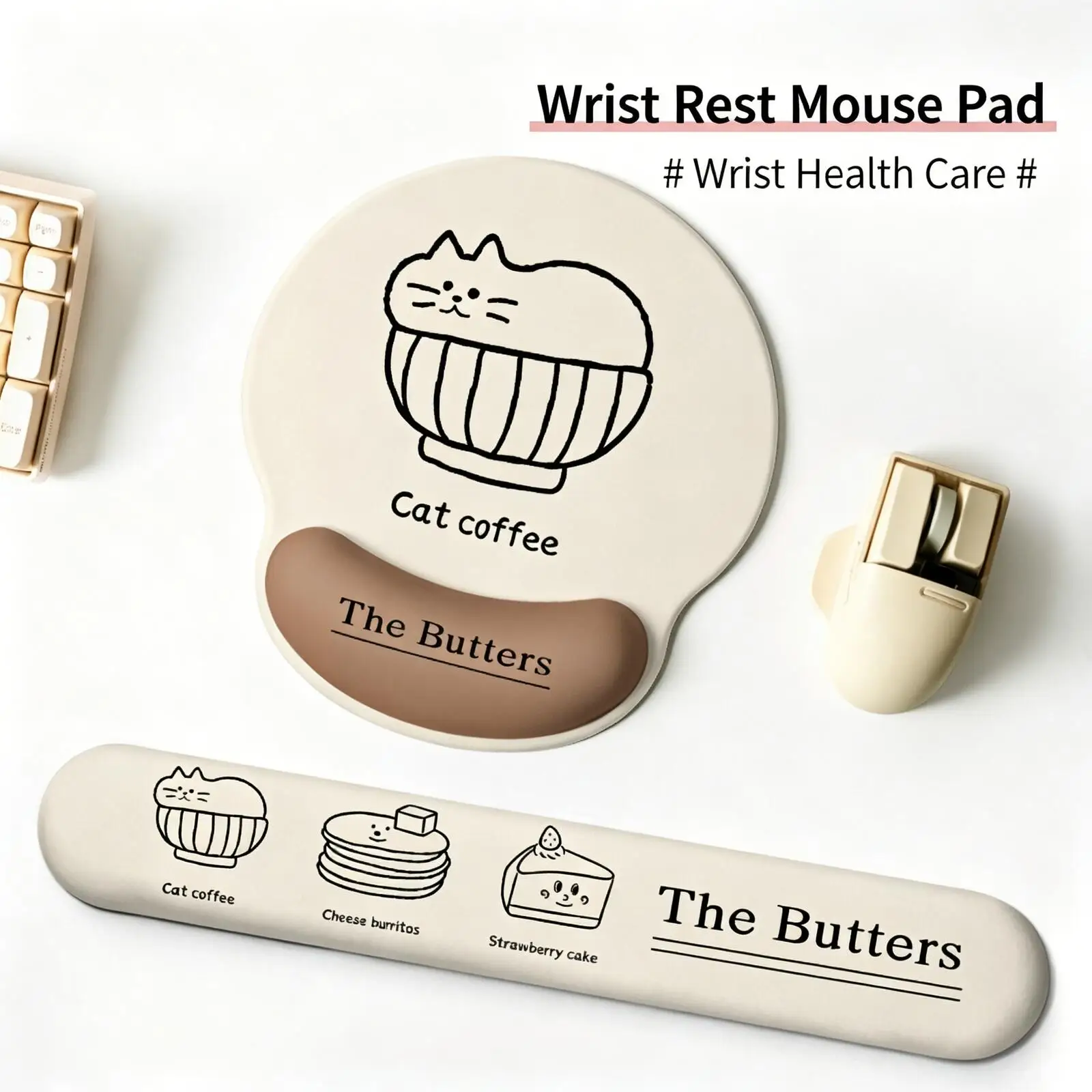 

Kawaii Cartoon Cat Wrist Rest Mouse Pad Slow Rebound Memory Foam Soft Milk Silk Anti-slip Mat Relieve Pressure for Laptop Work