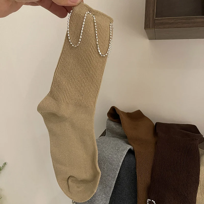 

Женские корейские носки, носки с цепочкой из бисера и кисточками, модные носки, сшитые вручную для помещений, подарки для нее весны