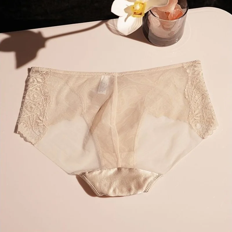 Birdtree 89% التوت الحرير 11% دنة المنشعب سراويل، المرأة منتصف الخصر Traceless تنفس الدانتيل ملخصات، 2025 جديد P58112JF