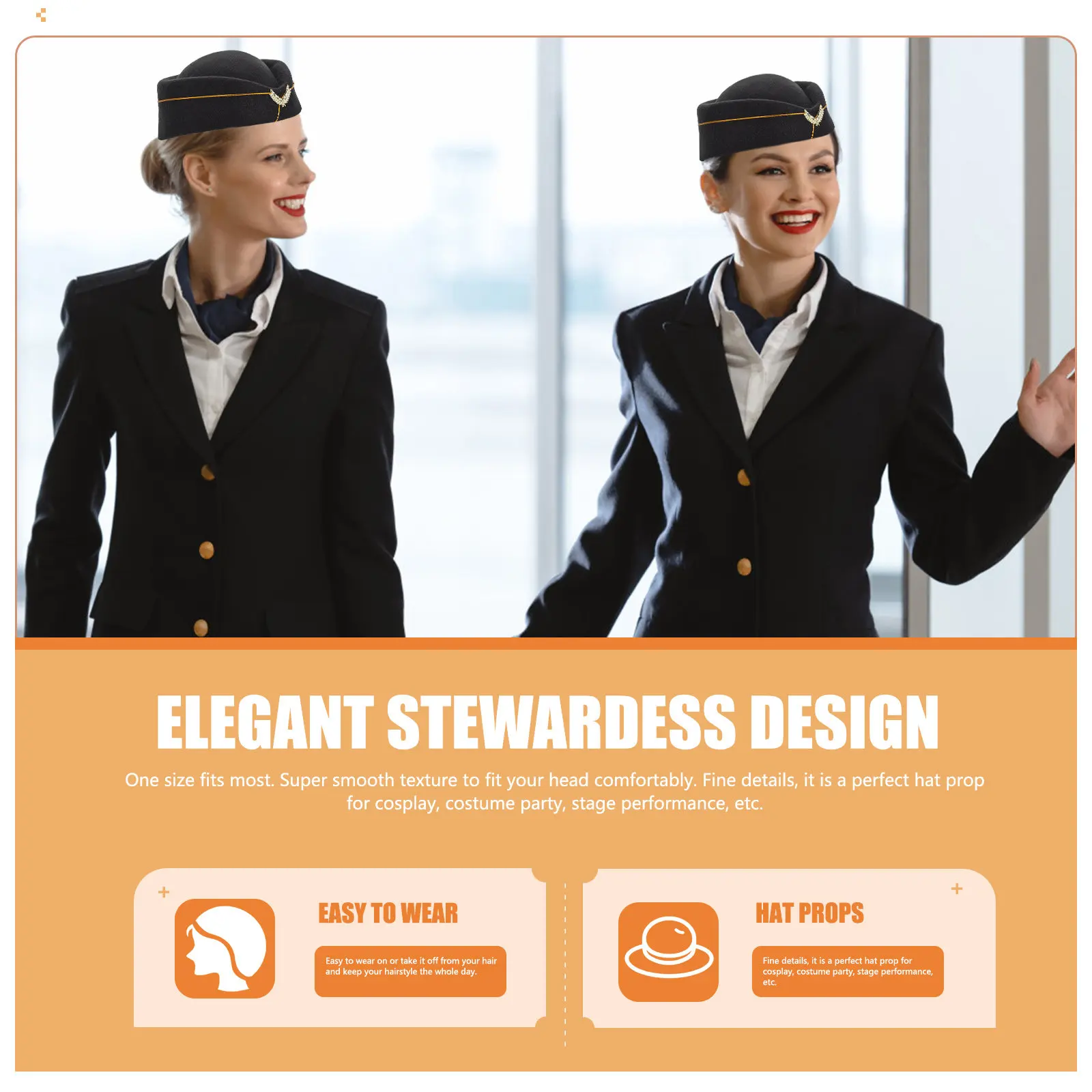 

Шляпа бортпроводника: Элегантный аксессуар для косплея стюардессы, супергладкая текстура, универсальный размер, подходит для большинства костюмов бортпроводников.