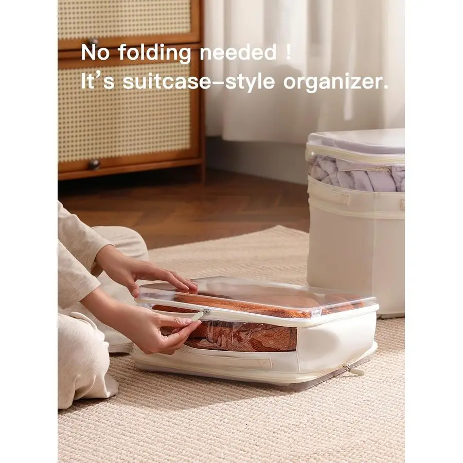 Pack Sheet Organizers And Storage, Double Side Clear Hard Shell Window. Expandable Blanket Storage Bags, Large Stackable Closet