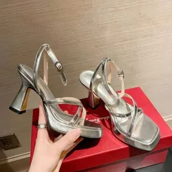 Women Heels Shoes Waterproof Platform Thick Heels Open Toe Buckle Sandals 2024 Trend Summer Sexy Dress Sandalias De Mujer