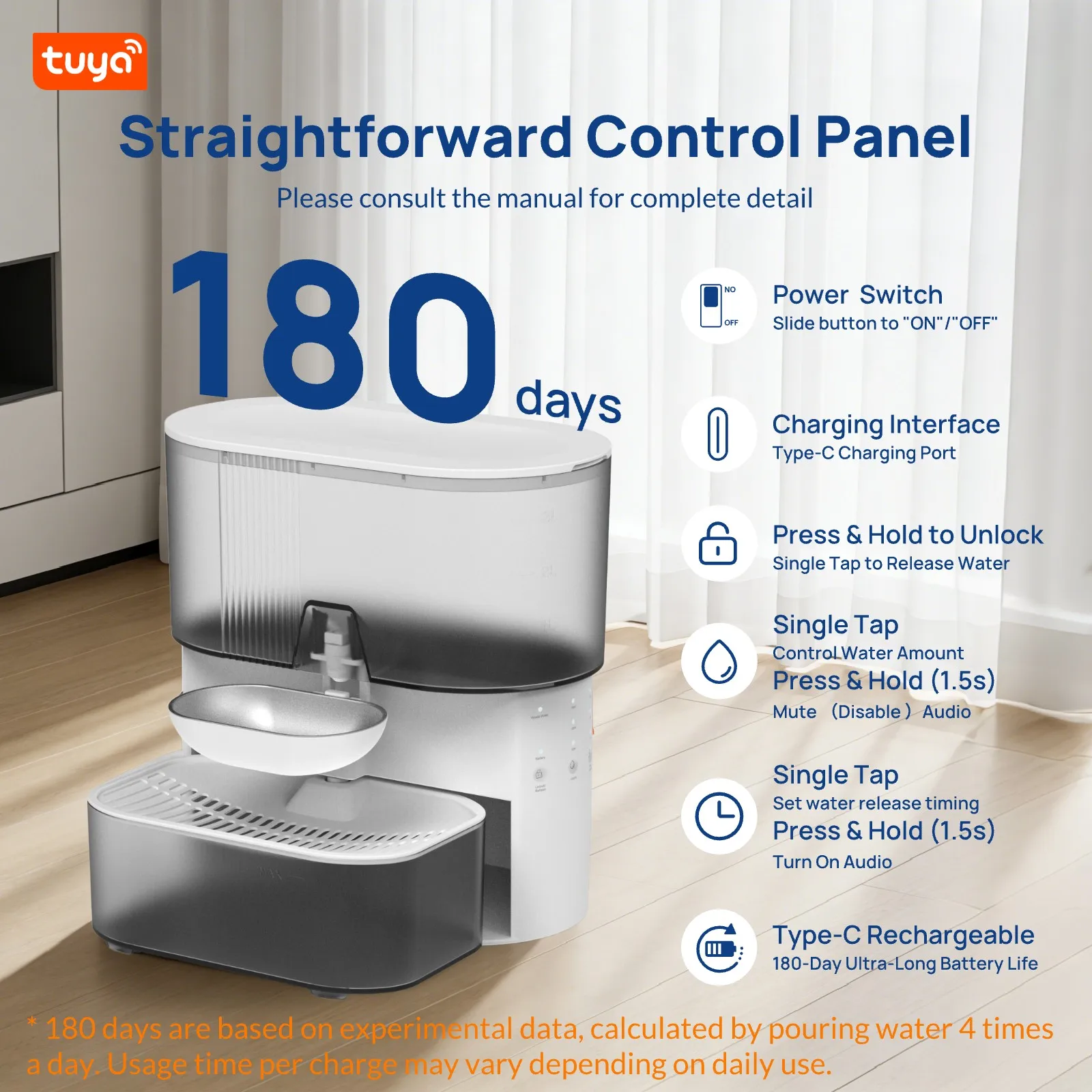 3L Pet Water Fountain,No Filter,Rechargeable Automatic Water Dispenser forCat&Small Dog,Wastewater Separation Always Fresh Water