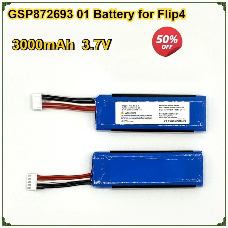 

3000mAh GSP872693 01 Replacement Battery for JBL Flip 4 Flip 4 Special Edition Speaker 11.1Wh