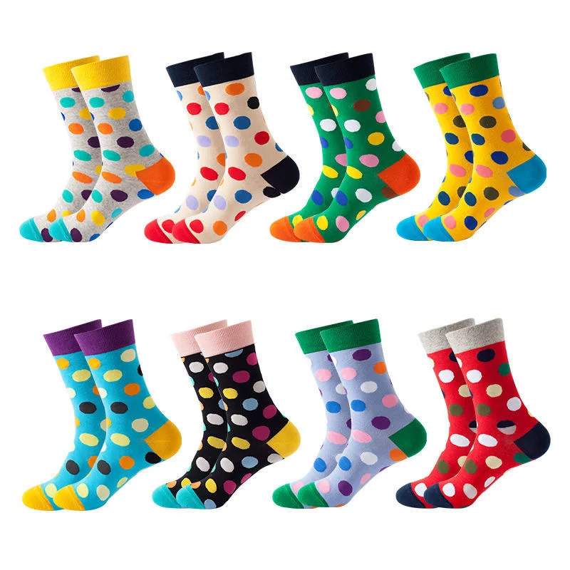 8 Pairs Dot Socks Mid Calf Socks Men and Women Autumn Winter Cotton Casual Funny Party Crew Socks S11
