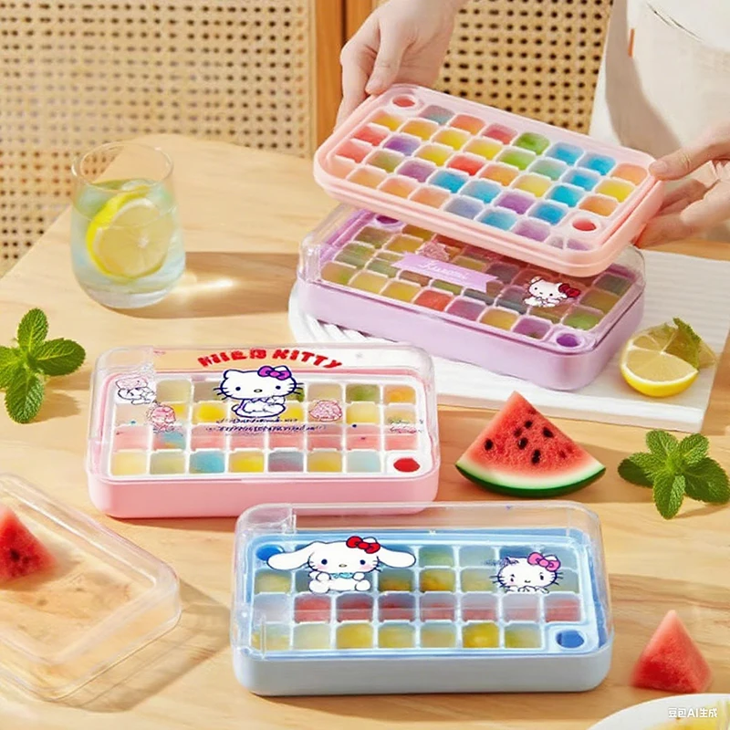

Sanrio Hello Kitty Kawaii Anime Extra Large Ice Tray Cute Cartoon Press Ice Grid Easy Release Home Made Ice Storage Box Gift Toy