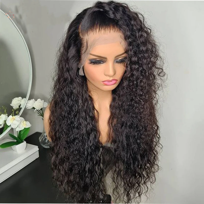 

Soft Natural Black Glueless 26“Long 180Density Kinky Curly Lace Front Wig For Women With BabyHair Preplucked Daily Cosplay