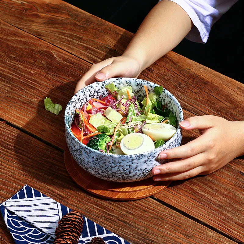 Japanese-style Ceramic Bowl with Lid Round Salad Bowl Tableware Ceramic Tableware Surface Bowl Kiln Into Ceramic Tableware