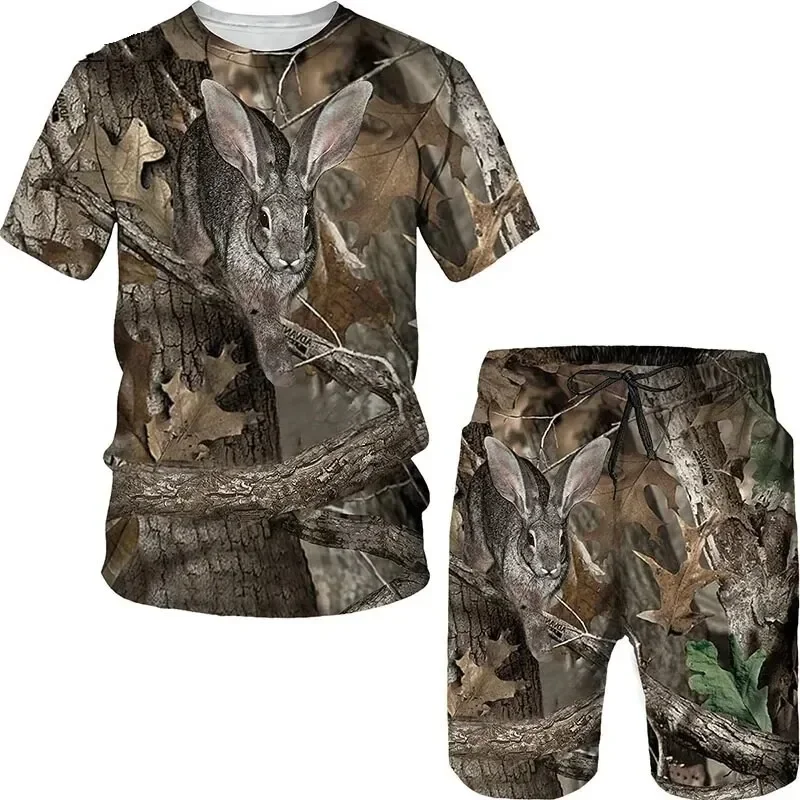 New Men\'s Camouflage Hunting Animal 3D Print T-shirt Set High-Quality Tracksuit 2pcs Sets Fashion Short Sleeve Pullover Clothing