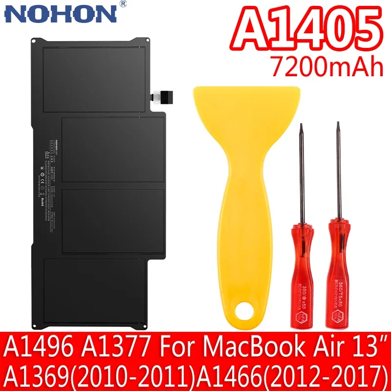 

NOHON аккумулятор для ноутбука A1405 A1496 A1377 для MacBook Air 13 дюймов A1369 2010-2011 A1466 2012-2017 MC503 MC965 MD760 7200 мАч Бесплатные инструменты