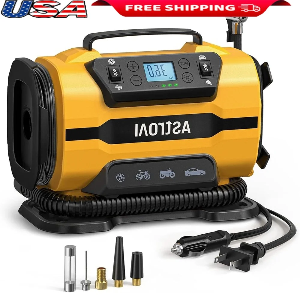 

Portable Tire Inflator Air Compressor Pump 150PSI DC110V AC Dual Motors LED Light Car Bicycle Motorcycle Sports Equipment
