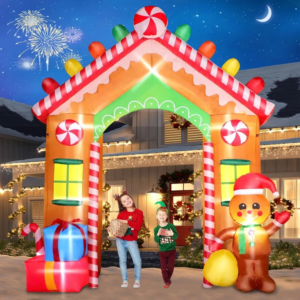 

9 FT Christmas Inflatable Archway Outdoor Decorations, Gingerbread House Arch Blow Up Yard Decoration with Colorful