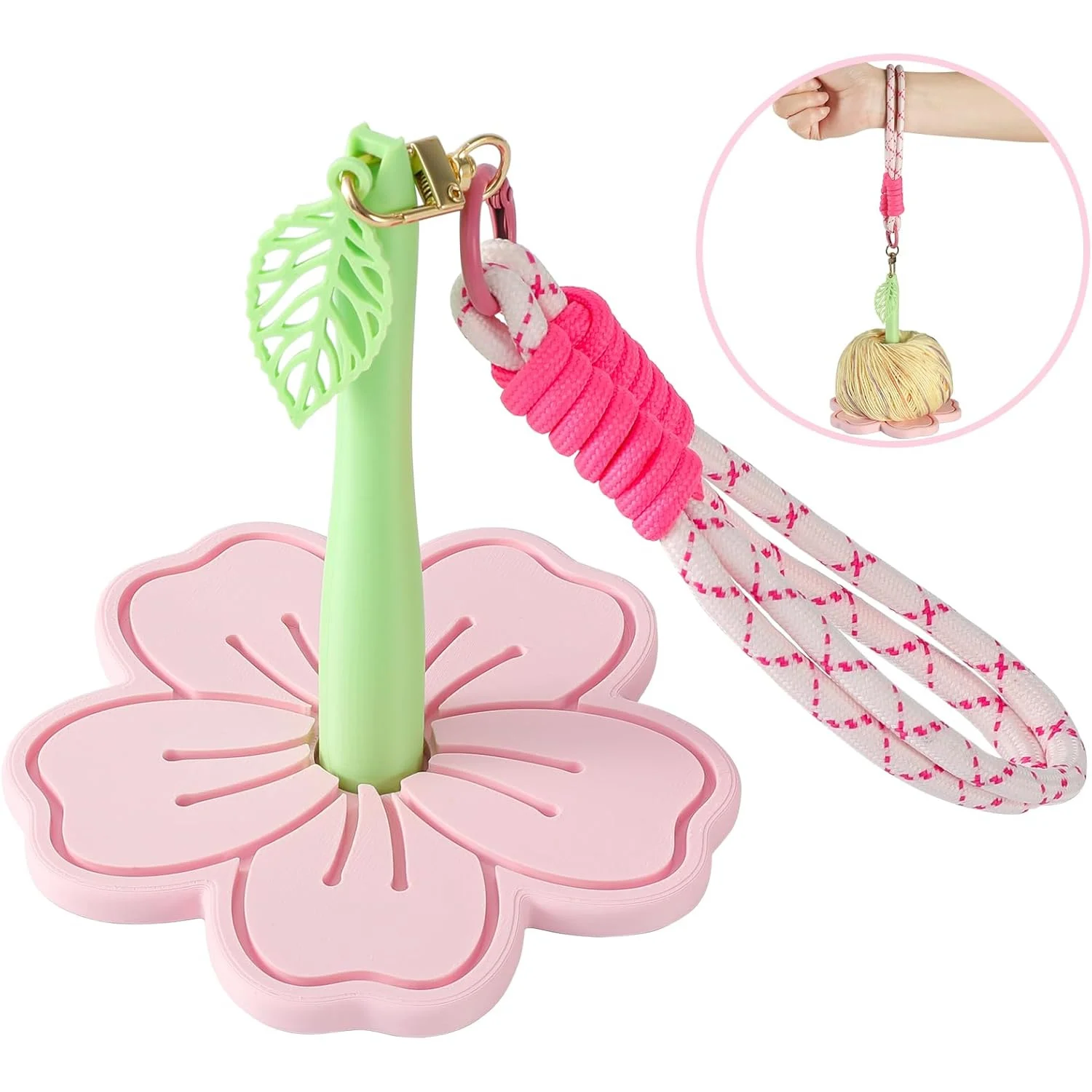 Flower Yarn Holder with Wrist Strap Anti-tangle Knitting Thread Organizer Portable Crochet Yarn Ball Storage Tool