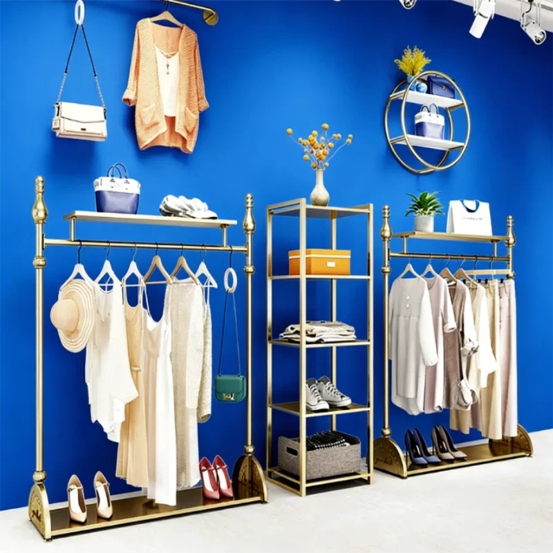 Women's clothing store decoration design renderings Hanging clothes display rack Floor hanger Clothing store special shelf