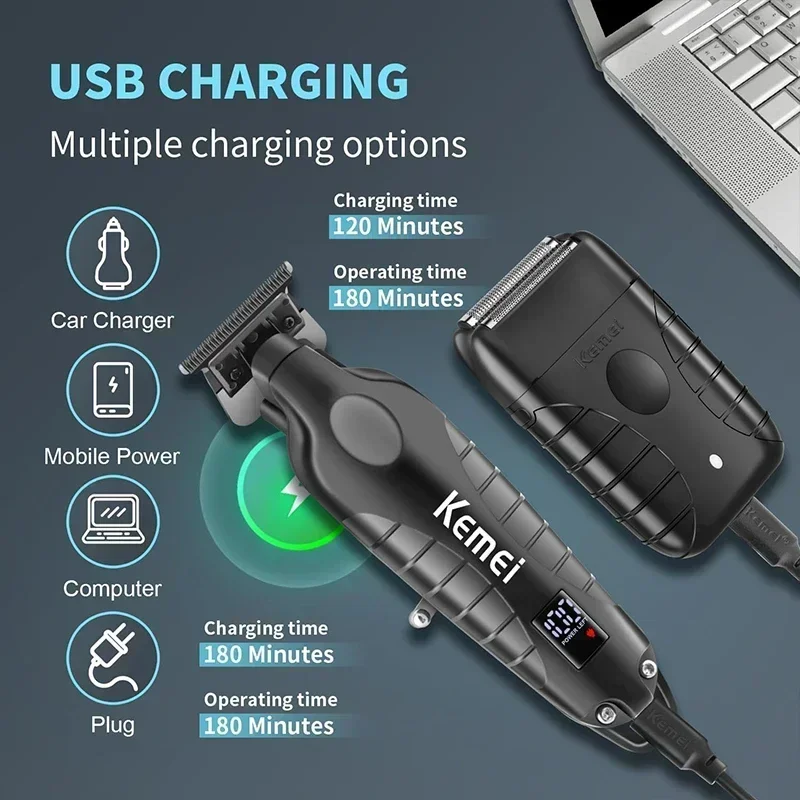 Kemei KM-2293 T95 Hair Clipper Professional Electric Rechargeable Barber Trimmer Cordless Trimmer Type-c Zero Gapped Cutting