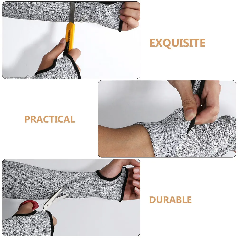 1Pair Cut Resistant Arm Sleeve Lightweight Breathable Anti-Scratch Protective Cover Thumb Slot for Assembly Lines