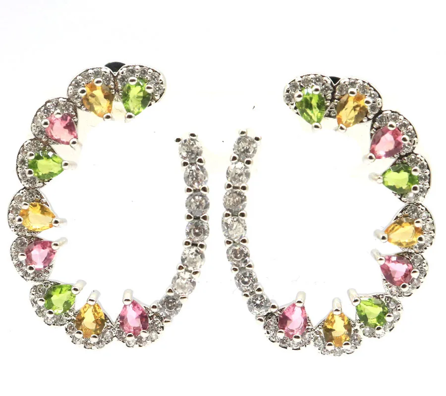 

Buy 3 get 1 free 31x22mm Multi Color Charming Pink Tourmaline Golden Citrine Green Peridot Woman's Silver Earrings