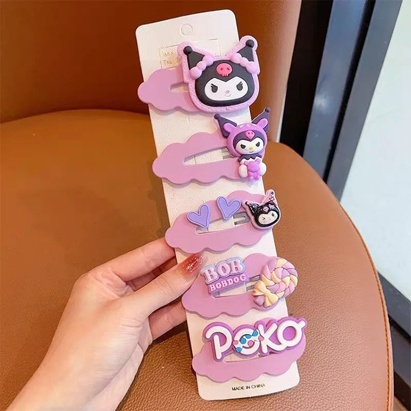 Hello Kitty Kuromi Hair Accessory Set, Children's Cartoon Hair Clips, Side Clips, Ponytail Hair Ties, Hair Clips, Hair Tie view 2