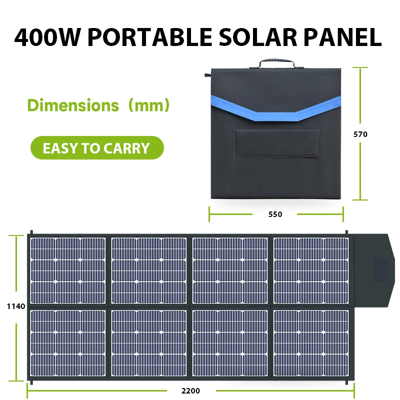 22.4V 400W foldable waterproof portable solar panel assembly, suitable for home camping and travel charger