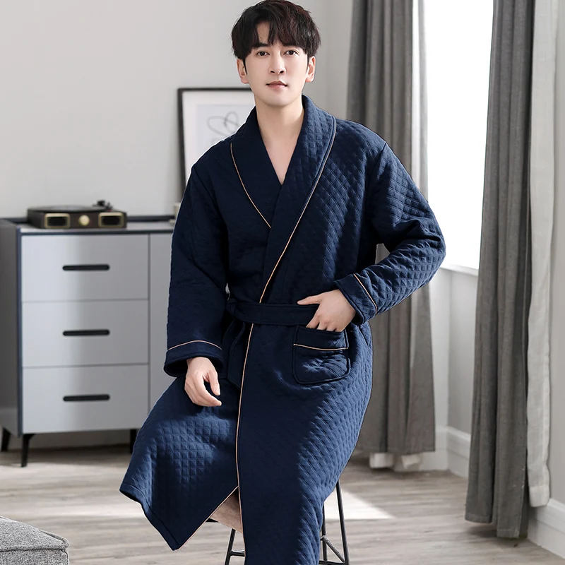 Winter Robes Male 3 Layers Thin Quilted Air Cotton Interlayer Men's Kimono  Sleepwear Big Yards 4XL Cotton-Padded Pijamas Hombre