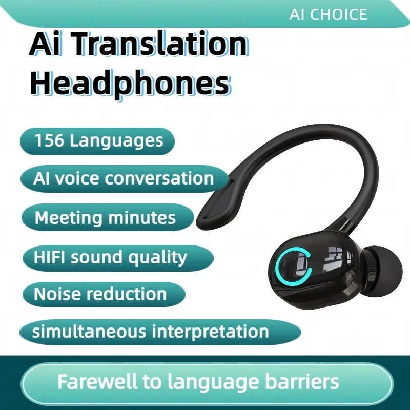 1pc 156Language Translation Wireless Headphones Smart Waterproof Ai Real-time Translator Bluetooth 5.4 Earbuds Business Earphone