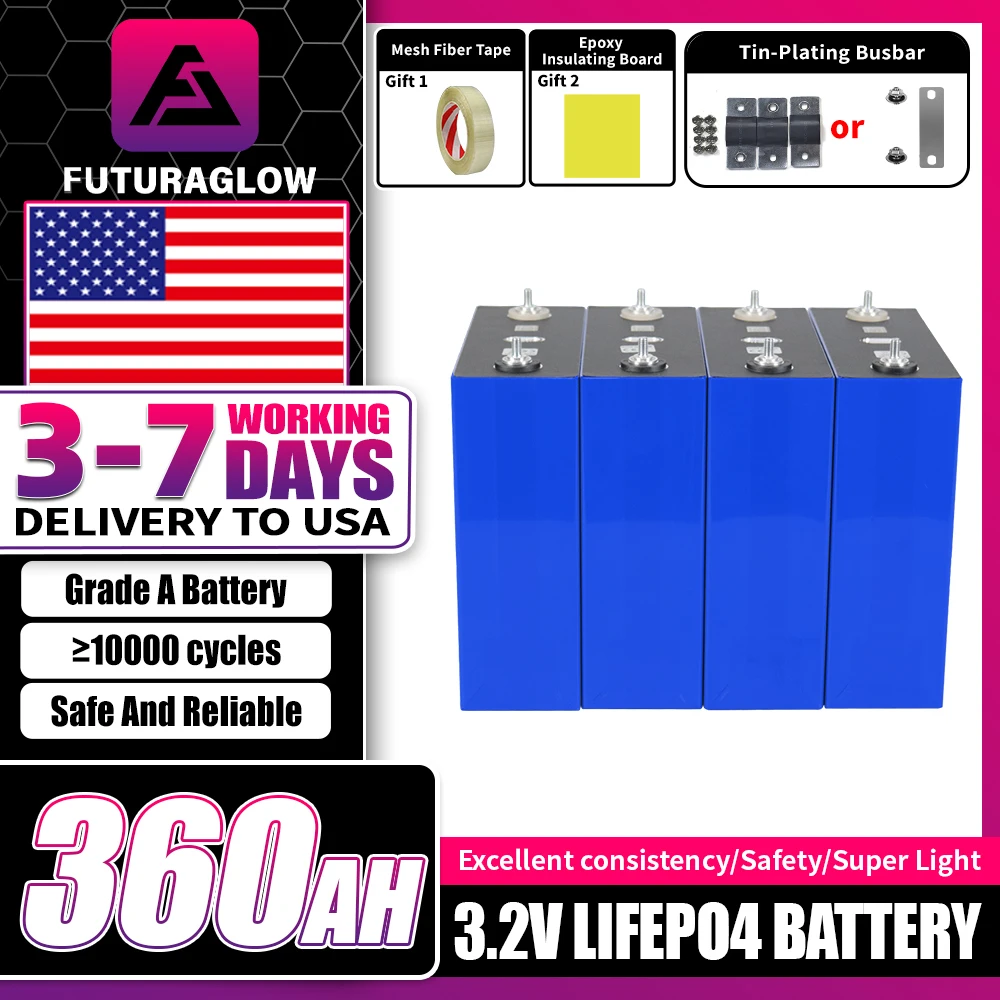 

3.2V 360Ah Lifepo4 Battery High capacity Lithium iron phosphate Rechargeable Cell With 3 Accessory gifts DIY 12V 24V For RV Boat