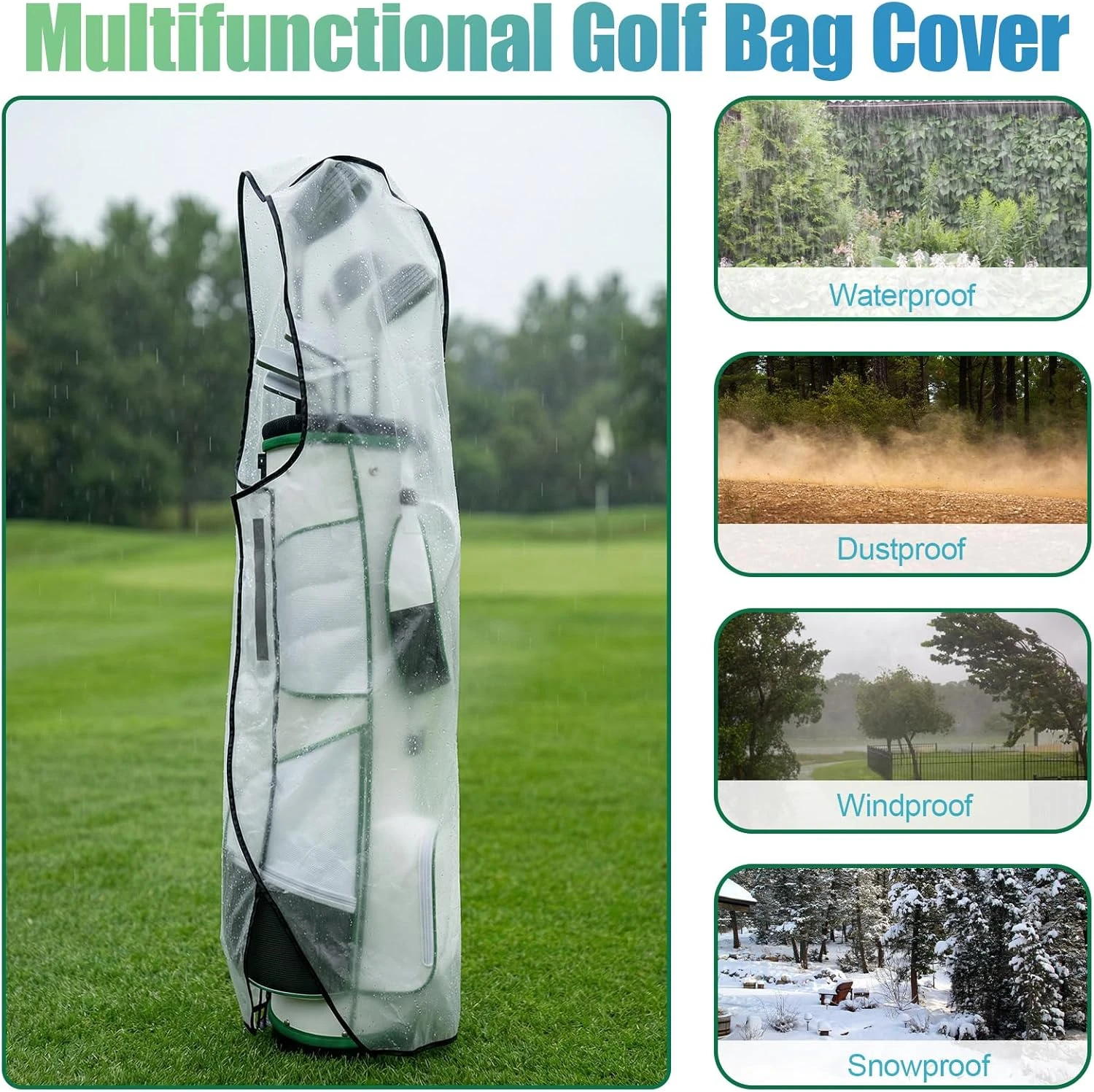 Golf Bag Rain Cover PVC Trolley Rain Cover Rain Hood Waterproof Windproof Translucent Golf Cart Travel Bag Rain Hood Portable