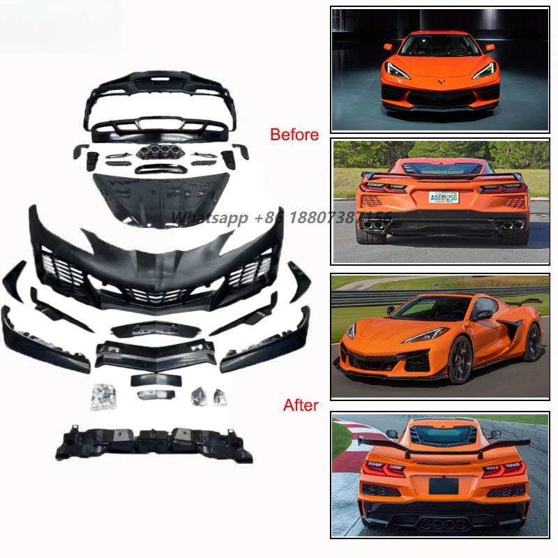Update Body Kits for 2023-2024 Corvette C8 Z06 Front and Rear Bumper Diffuser Carbon Fiber Bonnet Hood