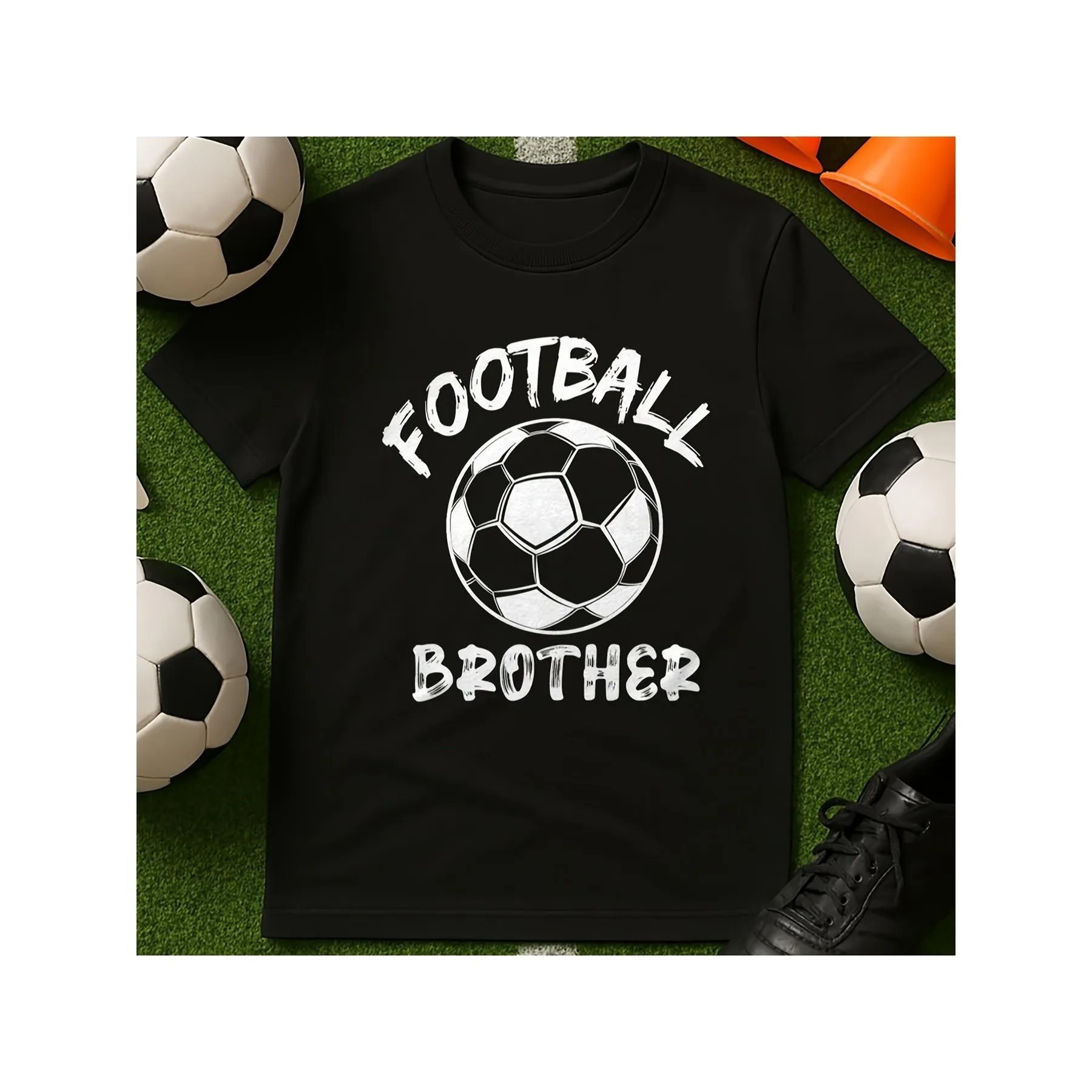 

Football Brother Graphic Tee Soft Cotton Crew Neck Short Sleeve T-Shirt Daily Wear for Soccer Enthusiasts