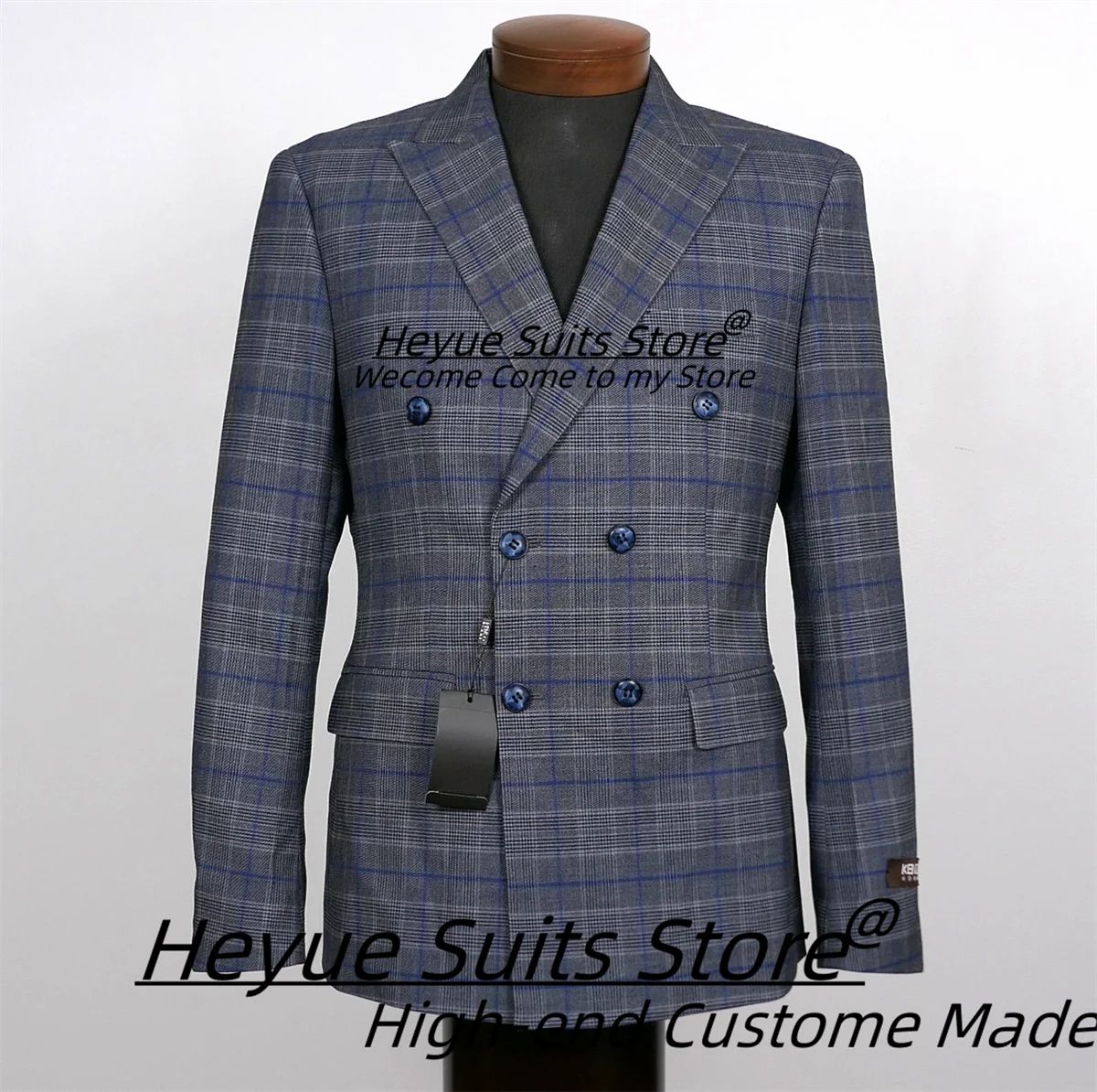 

Business Plaid Double Breasted Groom Wedding Tuxedos Slim Fit High-qublity Dinner Men Suits Customized 2 Pcs Sets Costume Homme