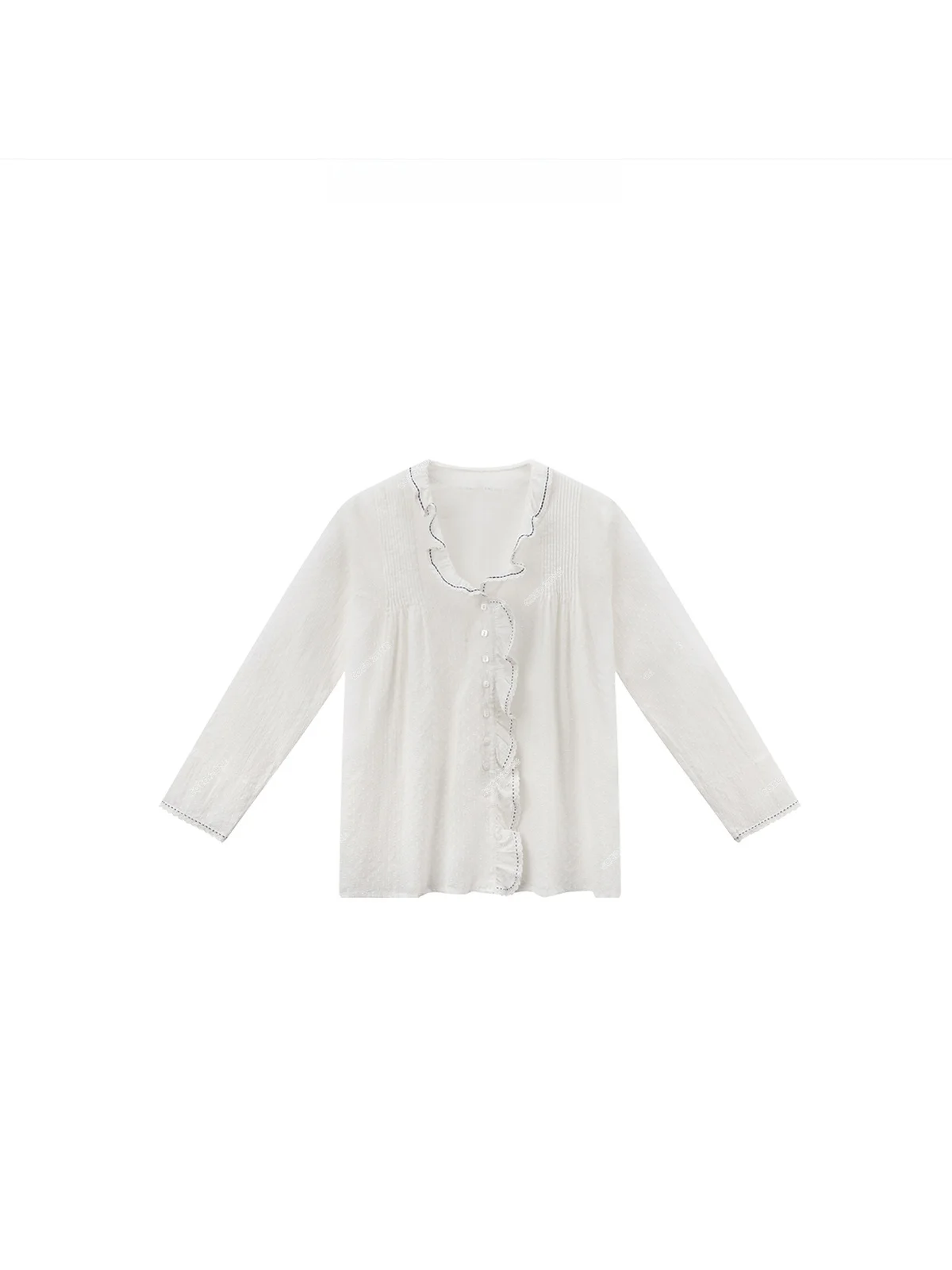 

White Dot Long Sve V-Ne Single Button irt Design Sensation Spring Autumn ZONE Ladies Premium Faion Cotton irt