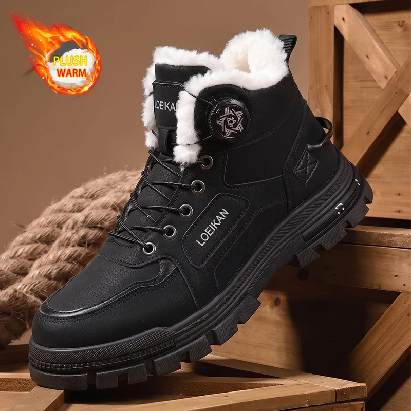 Herren Winter-Schneestiefel mit Drehverschluss, Fleece-Futter, Rutschfester Dicker Sohle, Hohe Knöchelstiefel – Detail 7