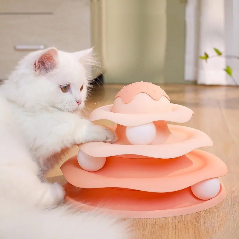 Ball Spinning Cat Toy Rotating Slide Cat Toy Dog and Cat Pet Supplies Interactive Cat Toy with Ball Spinning and Rotating Slide