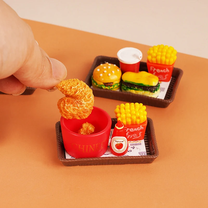 1 Set DIY Dollhouse Miniature Food Play Simulation Hamburg French Fries Fried Chicken Whole Family Bucket Model Kitchen Toys