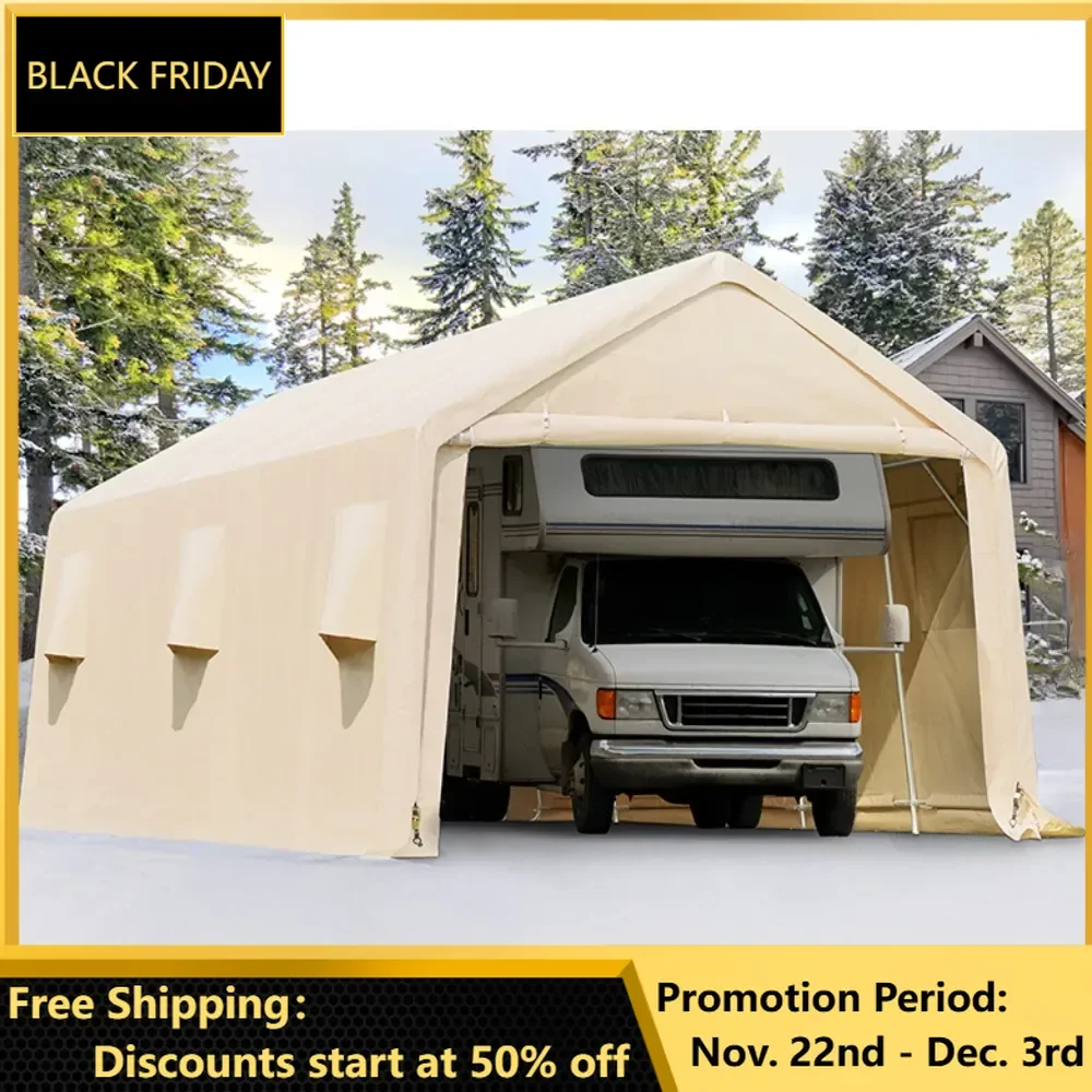 13x20 ft Garage Tent Carports, with 2 Roll up Doors & Vents Outdoor Portable Storage Shelter for Vehicle Truck Boat Anti-UV Snow