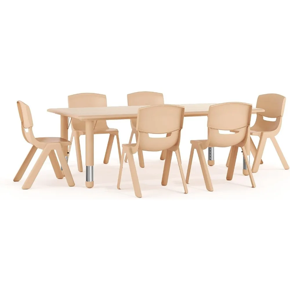 

Flash Furniture Emmy Adjustable Classroom Activity Table Set with 6 Stackable Chairs, Plastic Kids' Table, 23.625 W x 47 L