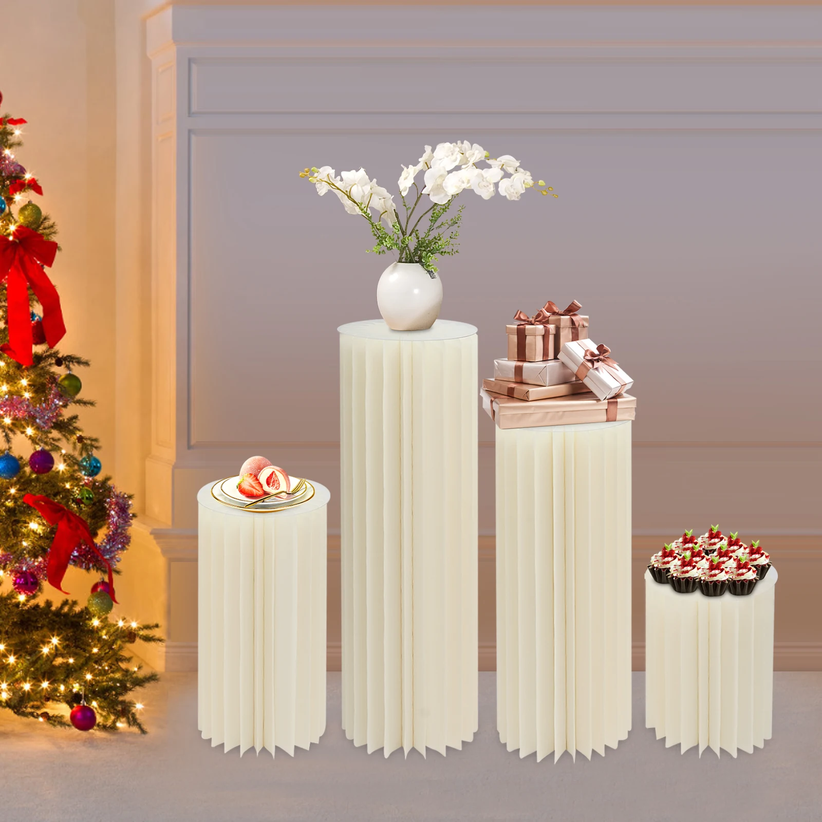 Cardboard Flower Stand Set of 4, High Load-Bearing Capacity, Ideal for Weddings, Parties, Home Décor, Easy to Store and Reuse