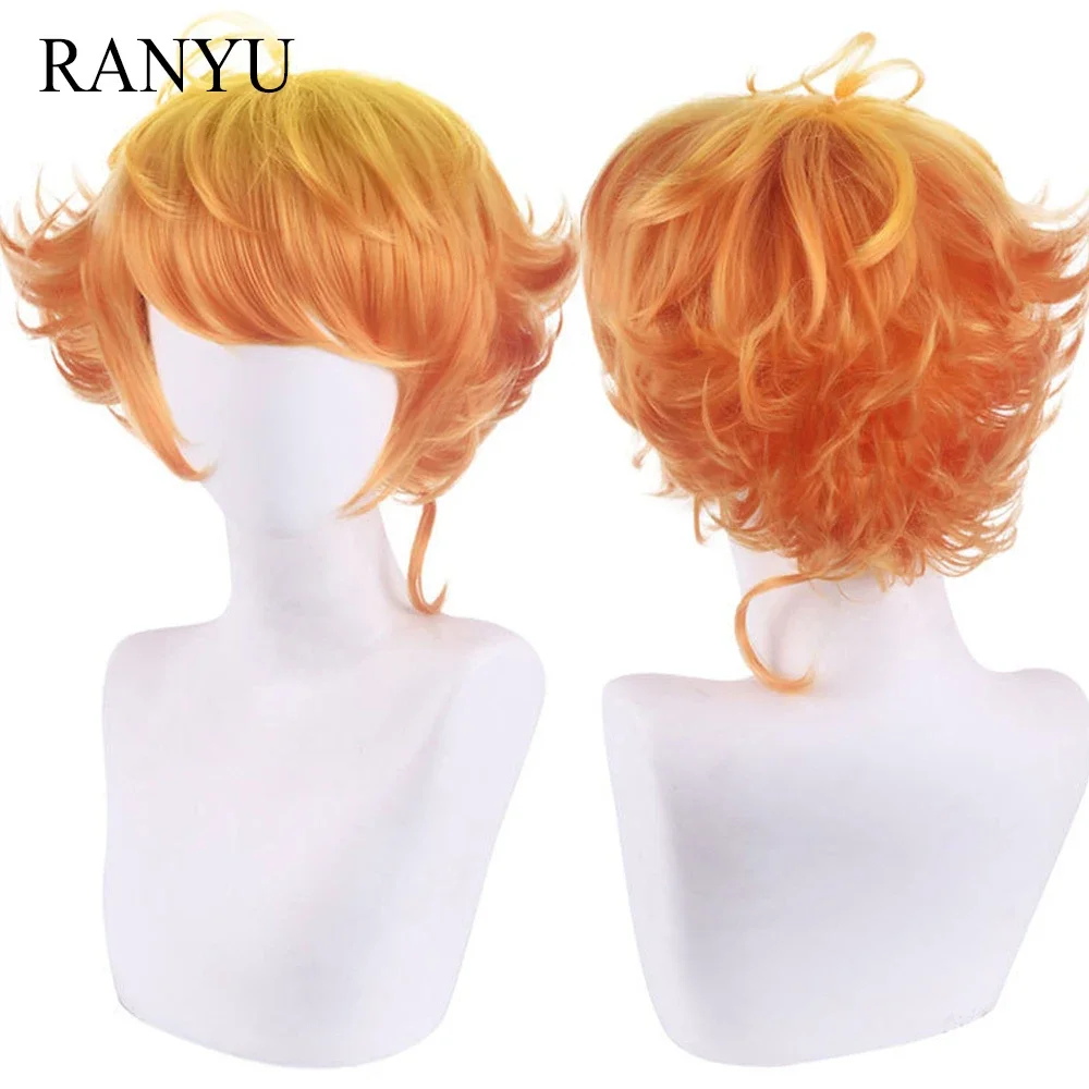 

RANYU Synthetic Wig Short Golden Gradient Dark Wavy Curly Yellow Anime Cosplay Hair Heat Resistant Wig For Party