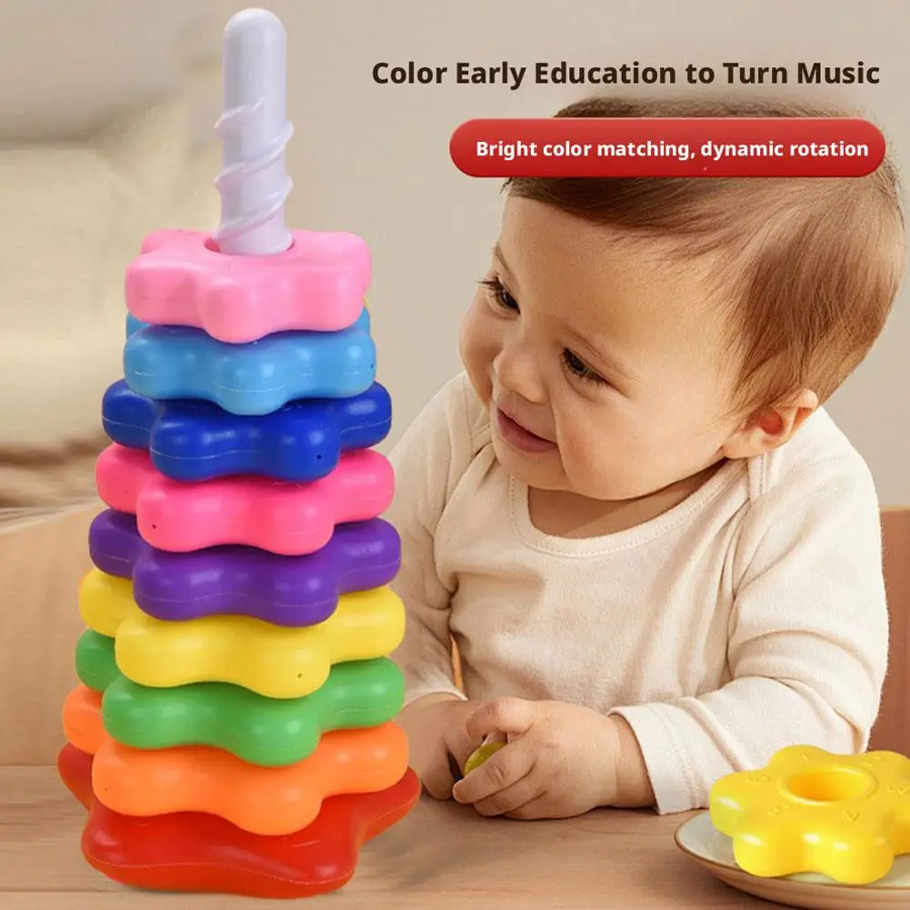 몬테소리 무지개 쌓기 및 회전 타워 개발 퍼즐 - 어린이에게 안전한 인터랙티브 장난감 완벽한 조기 학습 어린이 선물