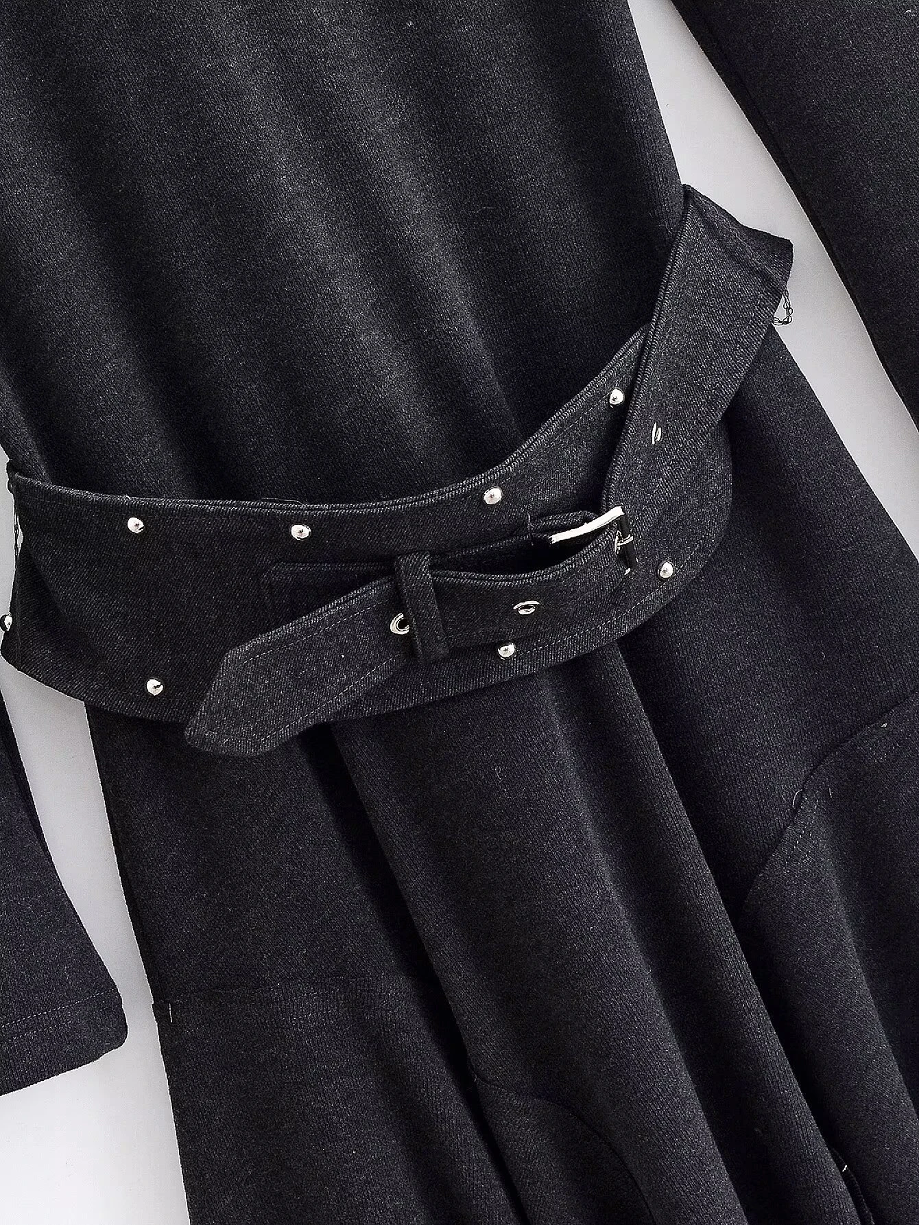 ZERAINS 2025 فستان نسائي شتوي جديد برقبة دائرية وأكمام طويلة وحزام مثبت غير متماثل فستان فلوت للتخسيس #6