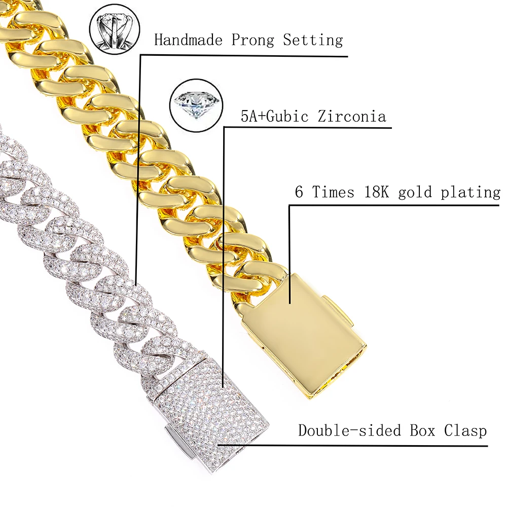 Iced Out Cubic Zirconia Cuban Link Chain 18mm Luxury Bracelet Hip Hop Bling Jewelry Fashion Anklet Exquisite Gift For Men