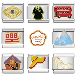 Hapiship Family Women Fashions Mountain Hat Bus House Charm Links Fit 9mm Bracelet Stainless Steel Making DIY Jewelry NEW153