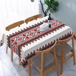 Rectangular Ukraine Vyshyvanka Embroidery Table Cover Fitted Bohemian Geometric Table Cloth Backed Edge Tablecloth for Picnic