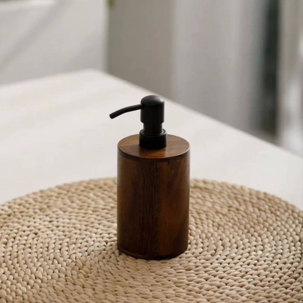 Modern Walnut Wood Grain Soap Dispenser Press Pump Bottle For Bathroom Kitchen Refillable Liquid Shampoo Vessel
