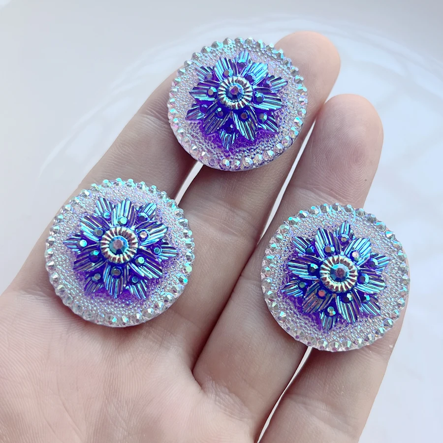 30MM round resin Flat back Flower Gems Native Earrings Jewelry Accessories Wedding decoration 10 pieces/bag