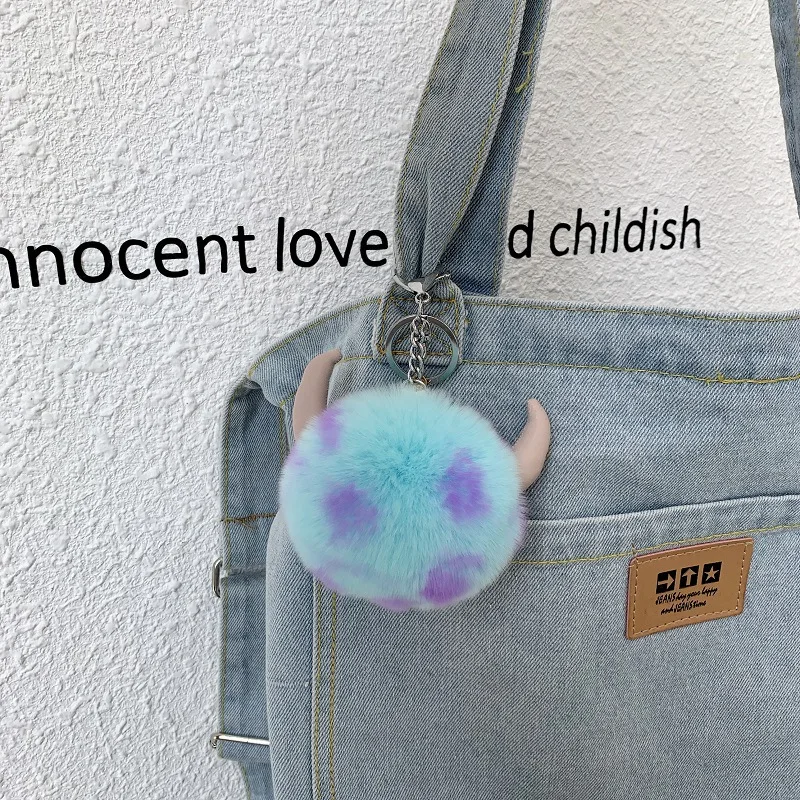 Cute Real Rex Rabbit Hair Monster Bag Pendant  Plush Doll Hairball Car Keychain Pendant Gift Female Cute Keychain