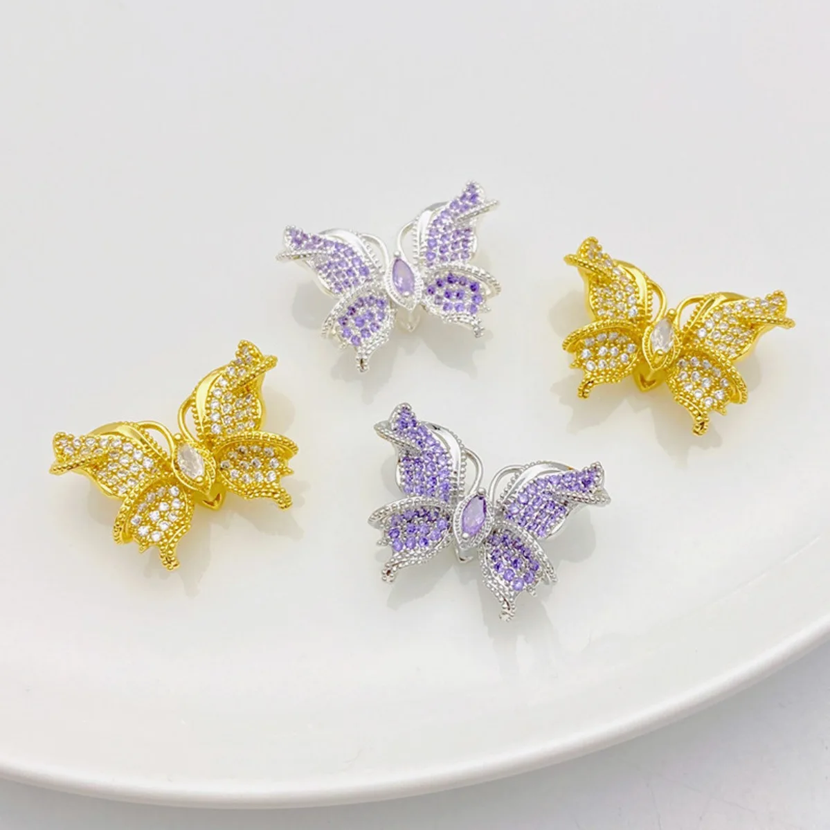 18K Gold Plated Zircon Inlaid Large Butterfly 4-Hole Spacer Bead Charm DIY Bracelet Necklace Jewelry Making Supplies