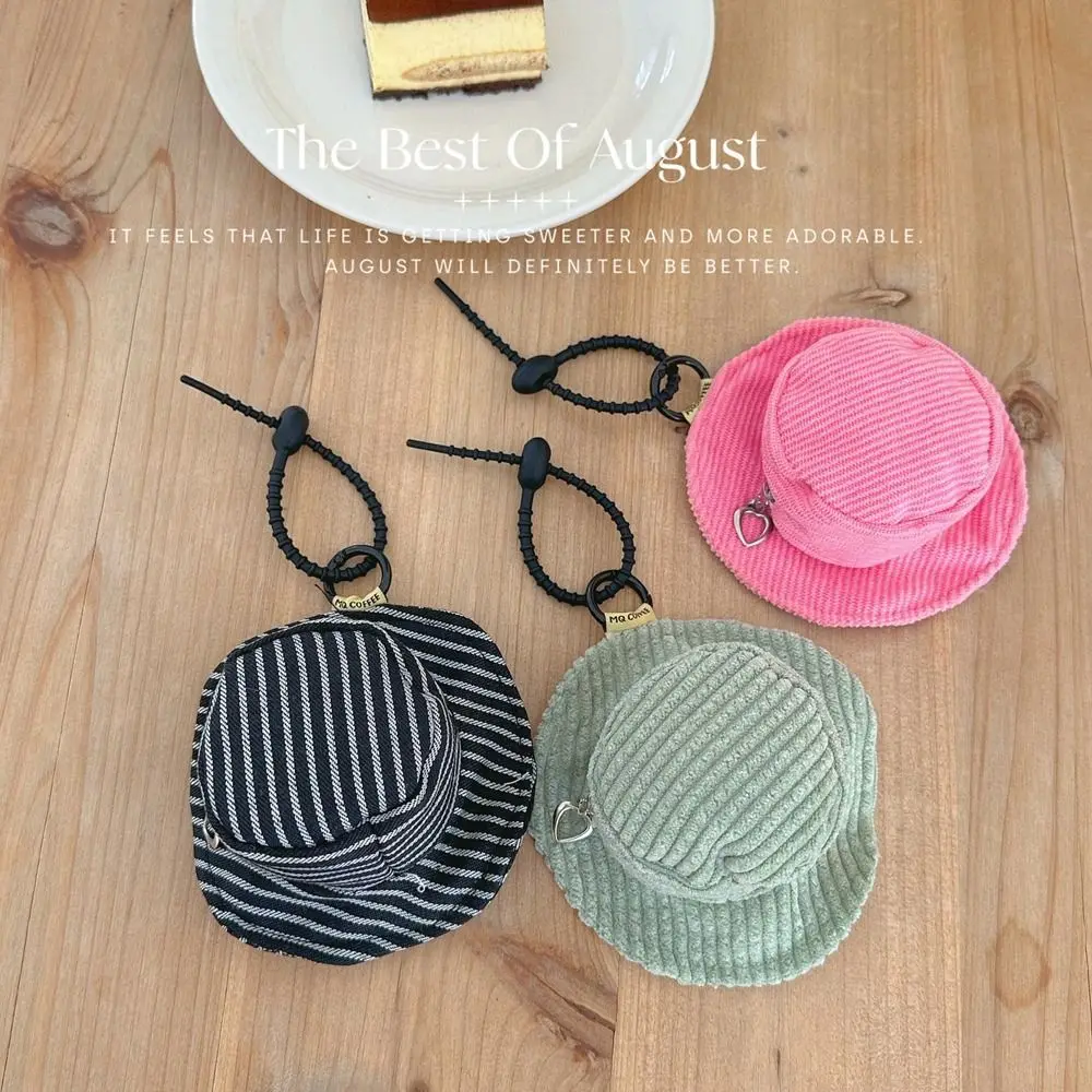 Mini Bucket Hat Coin Purse Bag Pendant Small Wallet Earphone Storage Bag with Keychain Children Doll Hat Clothing Accessories