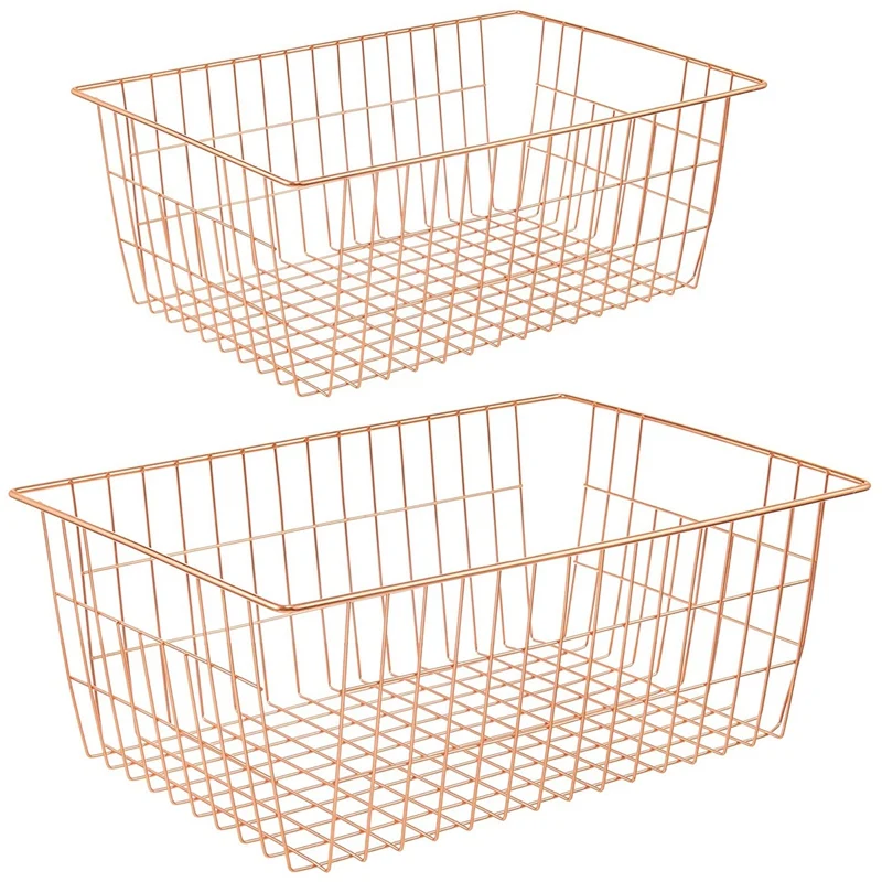 

Wire Stroage Baskets,Farmhouse Metal Wire Basket Freezer Office Storage Organizer Bins With Handles For Kitchen Cabinets