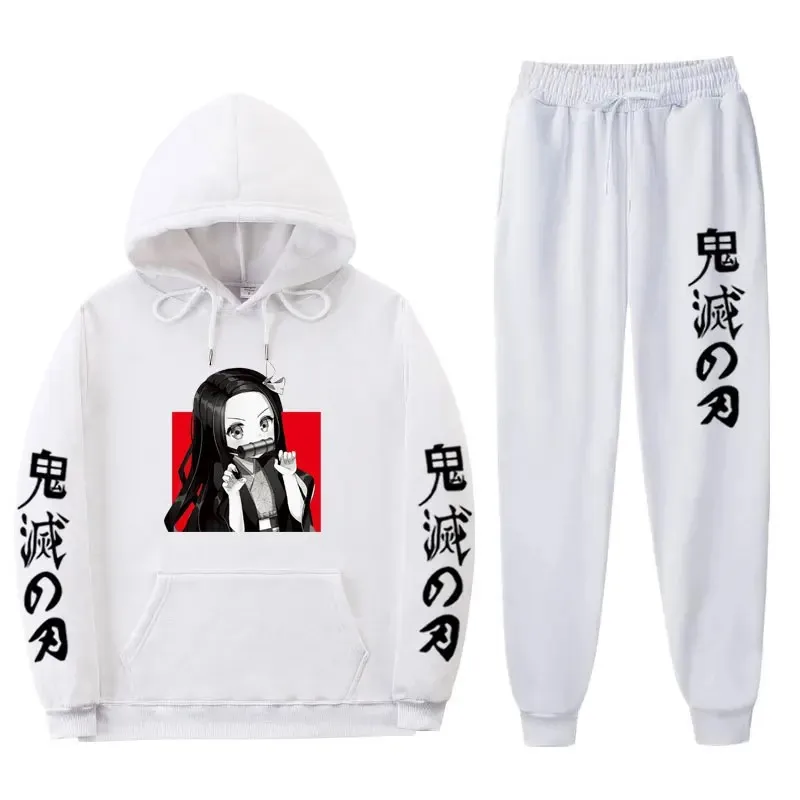 Demon Killing Manual New Fashion Hoodie + Pants Two-Piece Hoodie Japanese Winter Men's Harajuku Hip-Hop Casual Jogging Hooded Suit